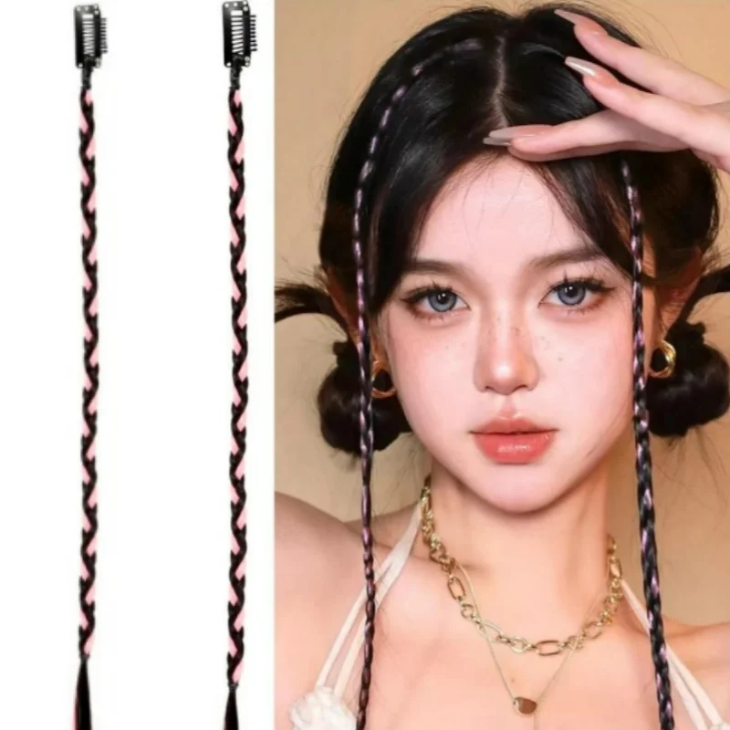 ピンクミックスボックスブレイズドレッドヘアエクステンション-クリップ付き-合成ツイストブレイド-跡が残らない-インビジブルbb-クール-女の子向け