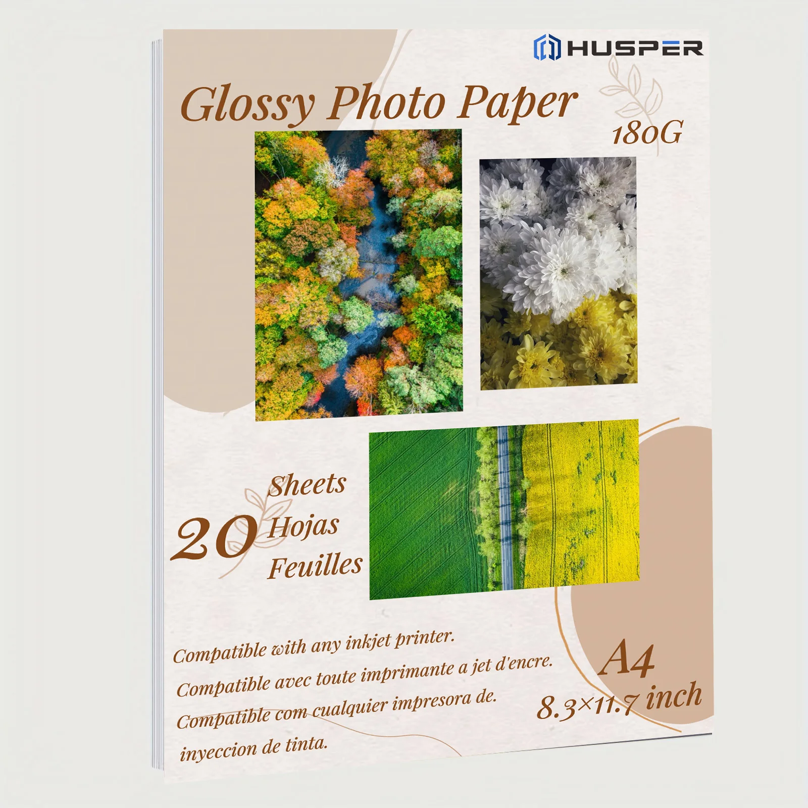 

HUSPER 180G A4(8.3×11.7 inch) 20 Sheets inkjet High glossy photo papeys