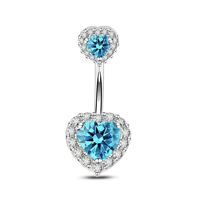 1PCS Blue Crystal Belly Button Rings 14G Heart Navel Piercing Barbell Cluster Flower Belly Rings Dangle Earring Piercing Ombligo