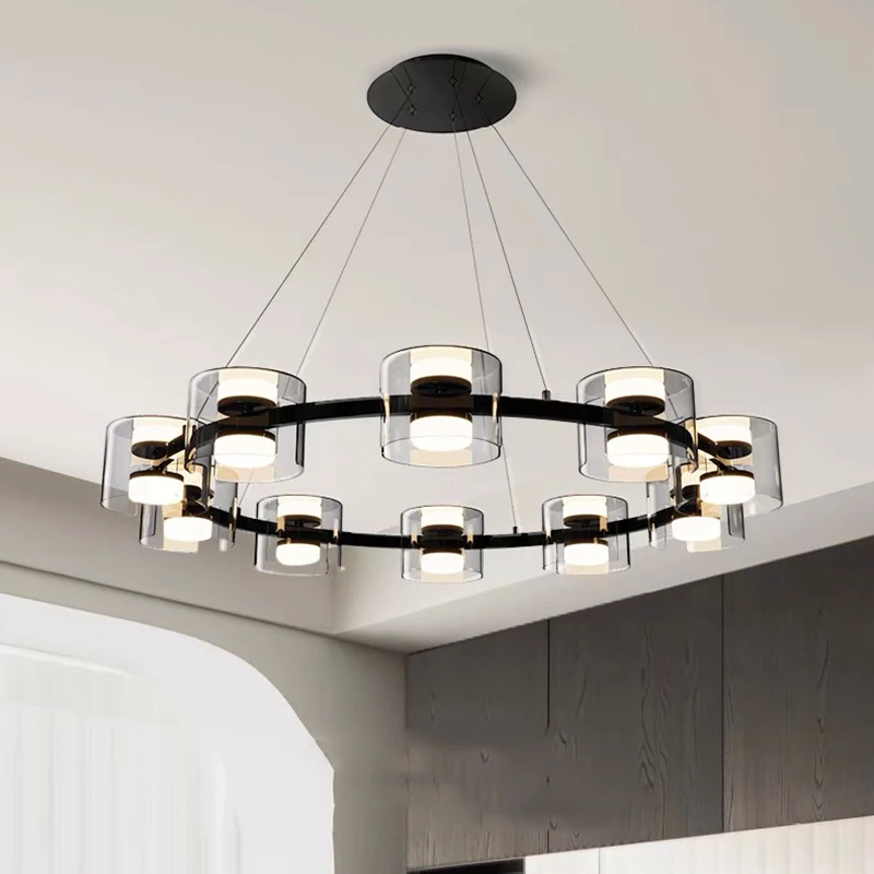 

LED black round light luxury clear glass pendant light for living room, dining room indoor ceiling decorative lighting fixtures.