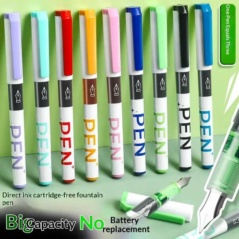 Disposable Multi Color 0.38mm Liquid Ink Fountain Pens Large Capacity No Refill Needed for Travel Pocket Writing Use