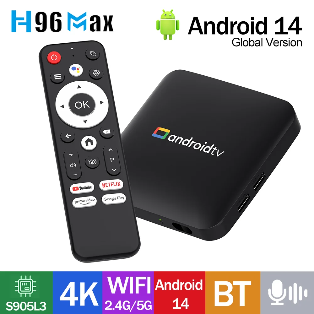 H96Max S905L3 4K HD Android 14 Smart TV Box USB 2.0 2.4G&5G Dual WLAN Unterstützt Google Sprachassistent TVBox Set-Top-Box