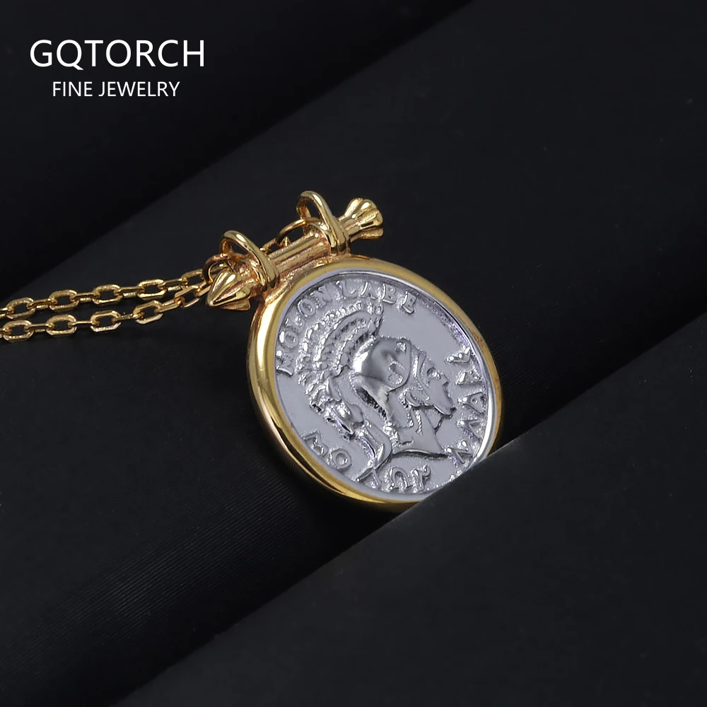 925 Silver Coin Pendant Chain Vintage Rome Knight Necklace Delicate Small Pendant Gold Plated Two-tone Party Jewelry Gift