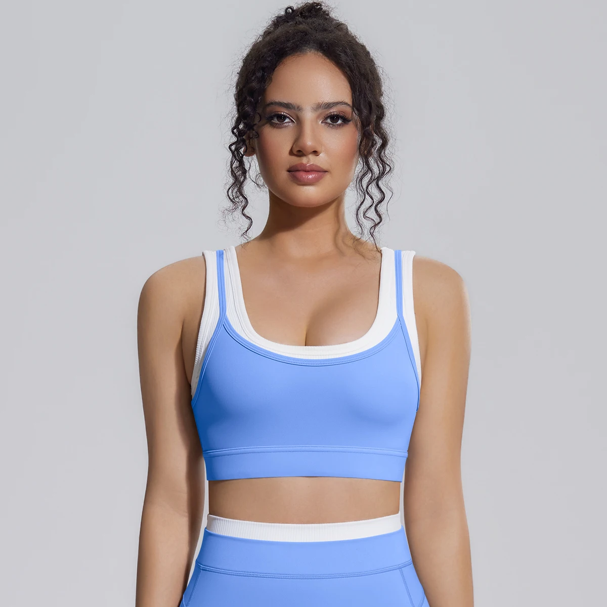 1PC Soft Yoga Underwear with Chest Pad Color Blocking Yoga Bra Beautiful Back Gather Shockproof Workout Top GYM Running Yoga Bra