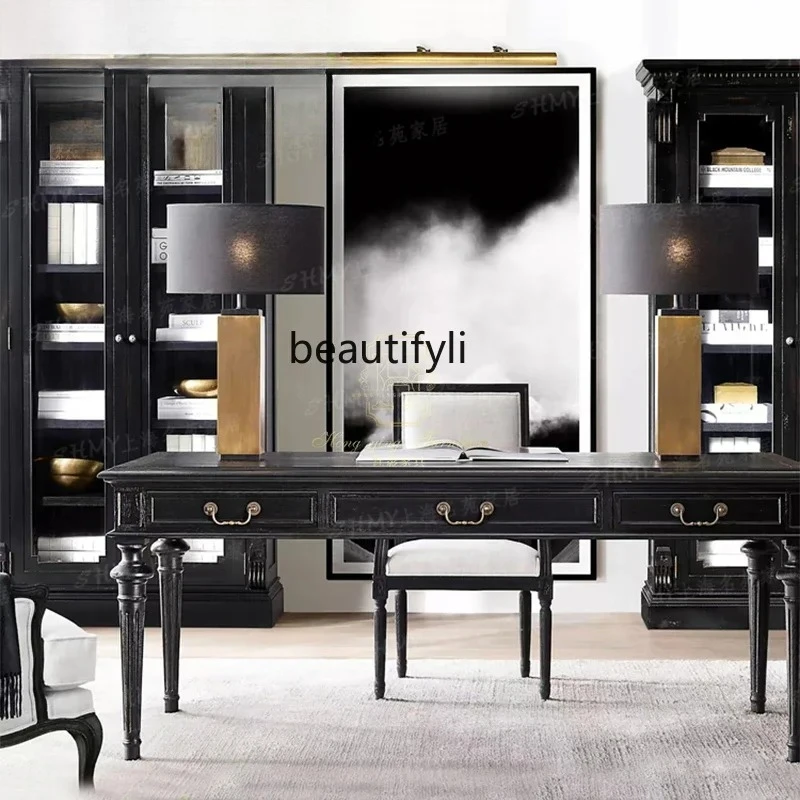 

American oak French retro three-draw desk desk writing desk minimalist, high-end customization