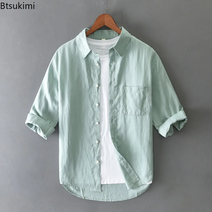ربيع صيف جديد الرجال تنفس قميص كتان عادية تنوعا بسيطة سترة بلايز عالية الجودة الشباب قميص فضفاض معاطف الذكور #2