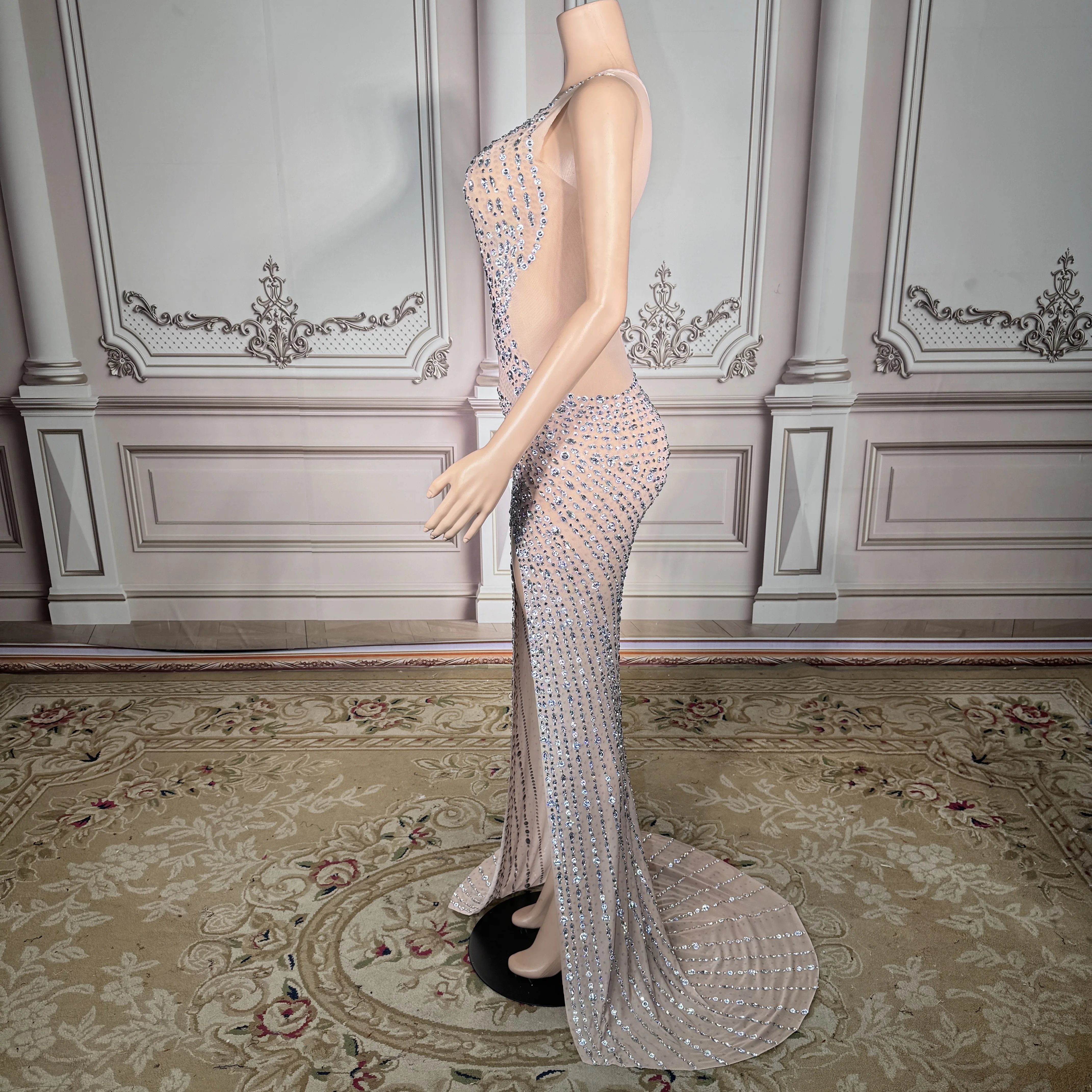 فستان ماكسي نسائي من ZD بكتف واحد للحفلات المسائية أنيق مزين بالترتر وفتحة جانبية