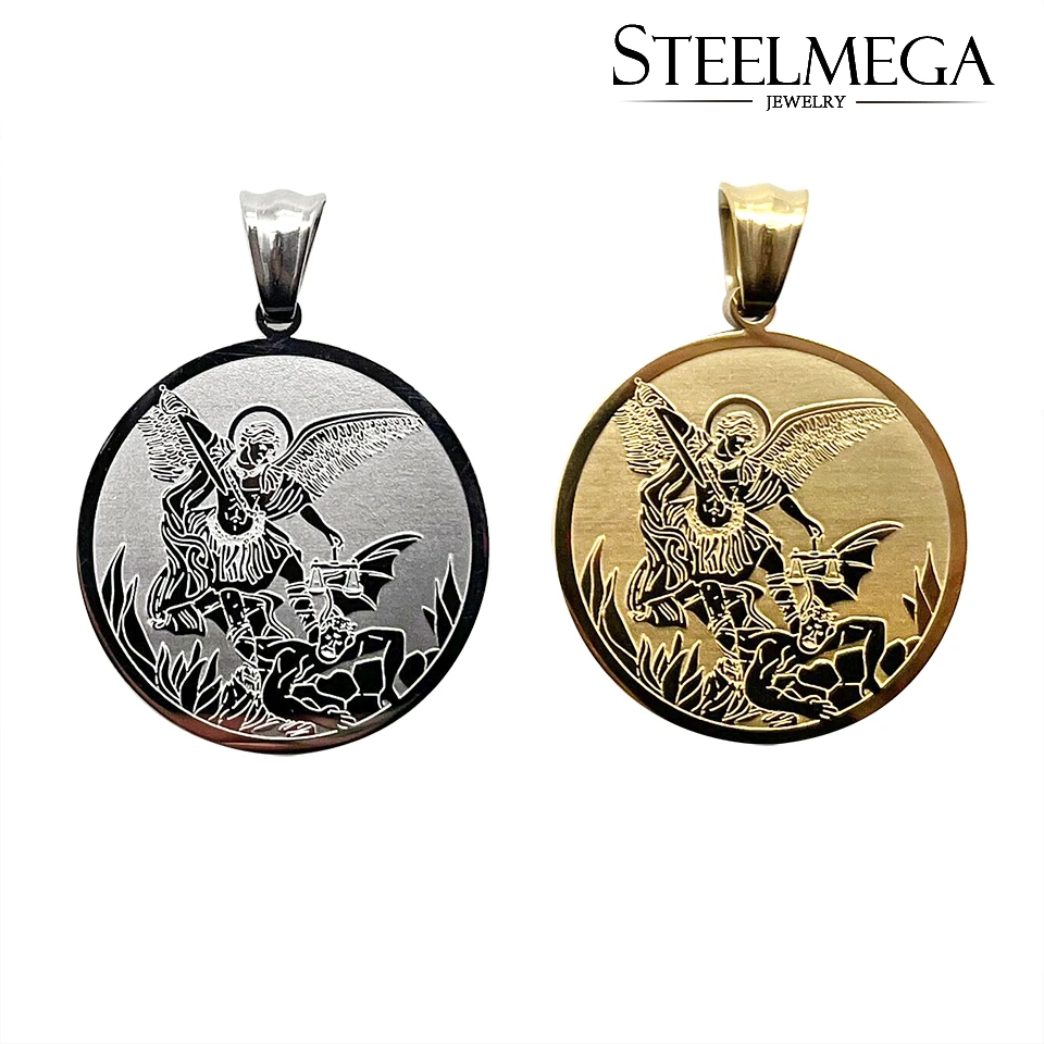 STEELMEGA Stainless Steel Pendant of Saint Michael Medal