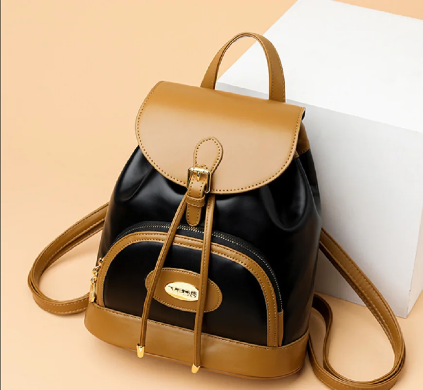 New Women's High Quality Leather Travel Backpacks Fashion Luxury Large Capacity Double Shoulder Bags Totes Crossbody Backpack