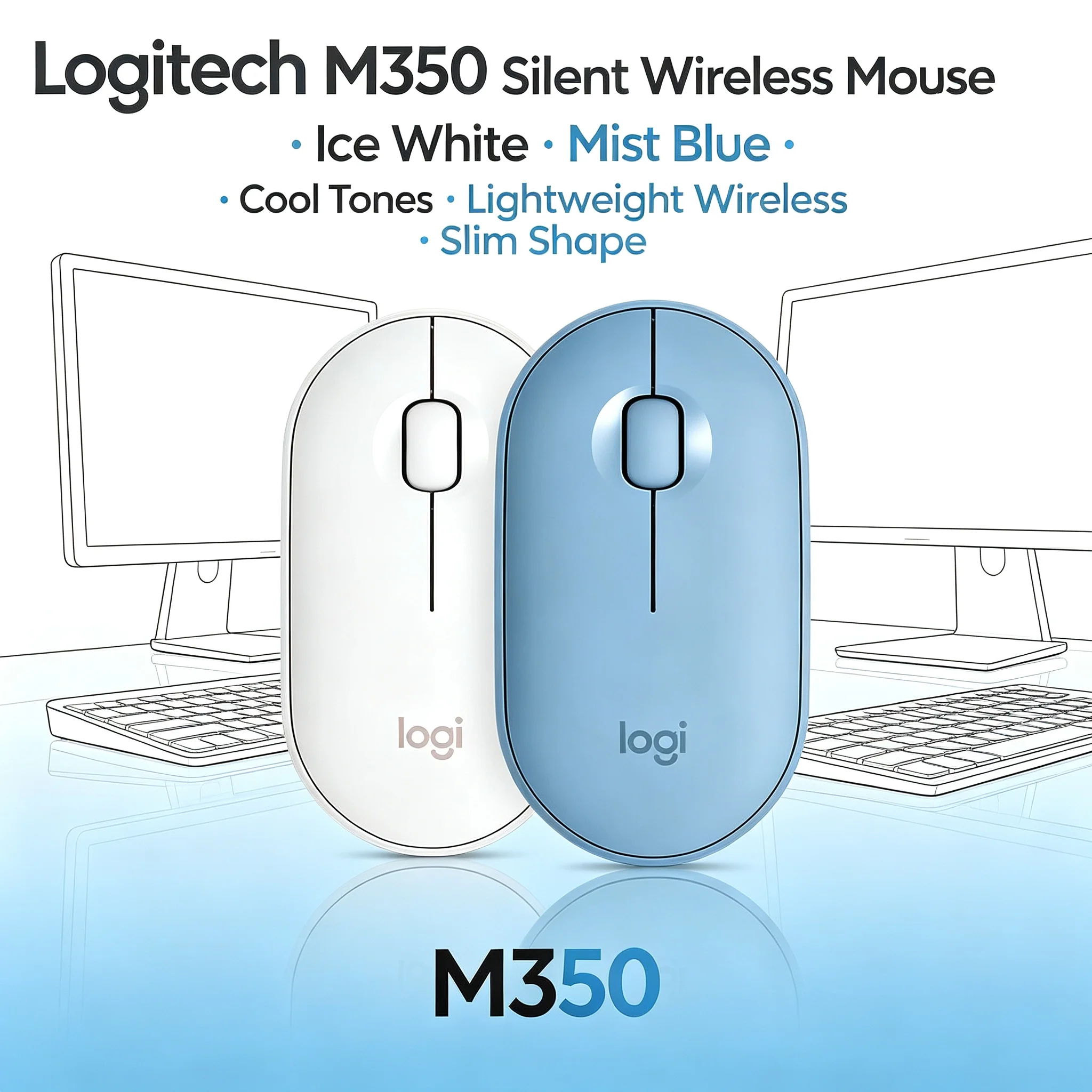 2.4G Wireless Logitech M350 Silent Mouse Portable Ultra-thin Mice For Laptop Mac PC