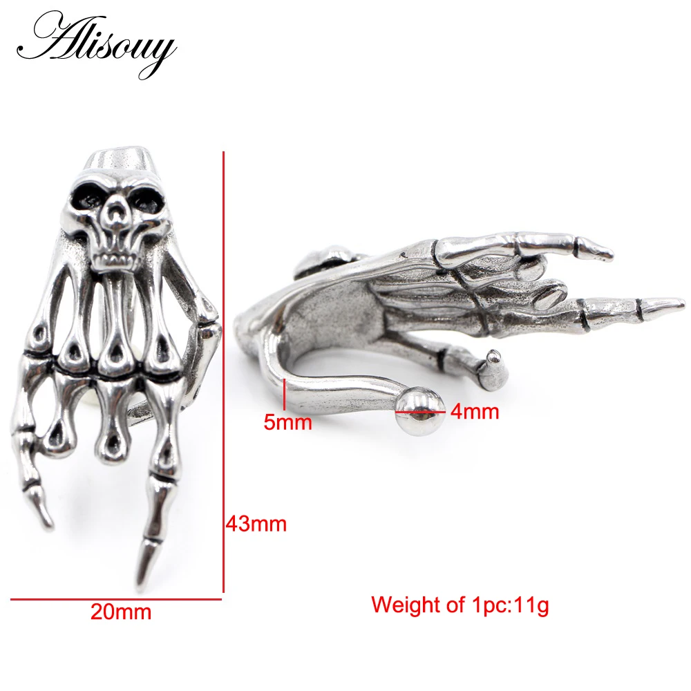 Alisouy 1PC Stainless Steel Skull Skeleton Hand Ear Weights Heavy Expander Stretcher Plugs Gauges Earrings Body Piercing Jewelry