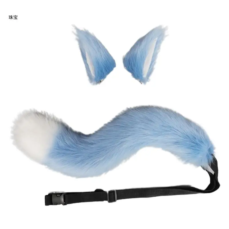 X5qe halloween animal raposa orelhas cabelo fofo clipe cauda conjunto para mulheres cosplay adereço cabelo