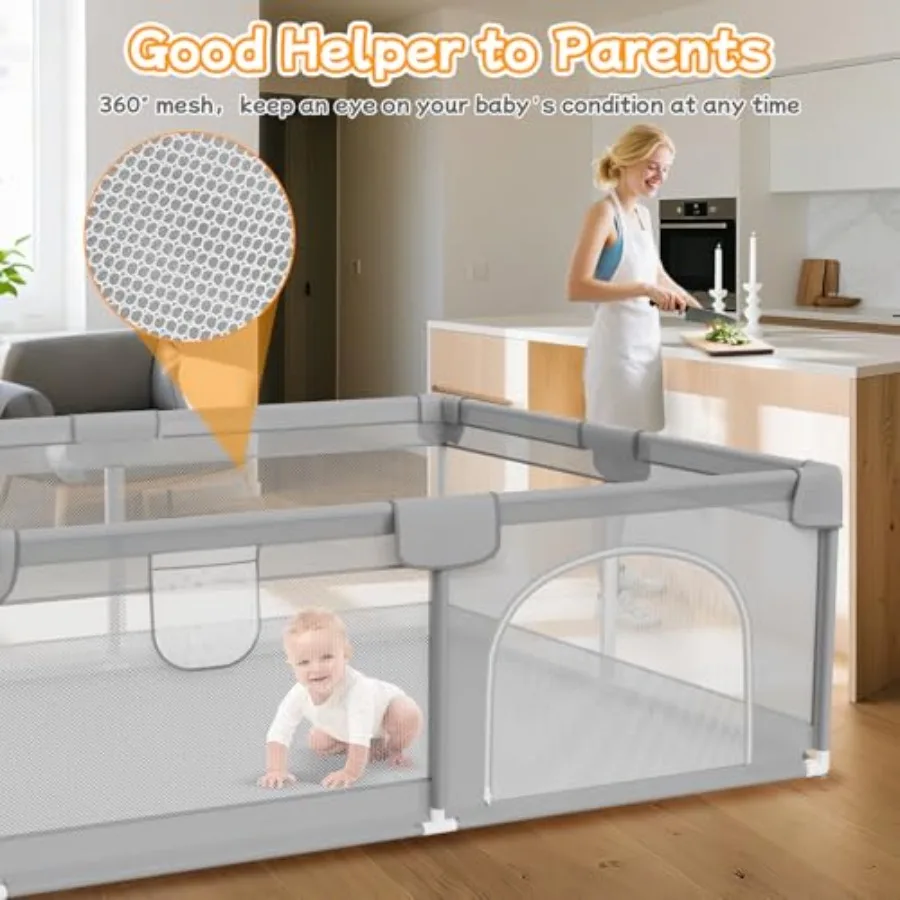 Baby Playpen 74"x50" - Large Playpen for Babies and Toddlers with 2 Handle - Baby Fence Play Area Safety Center for Indoor and