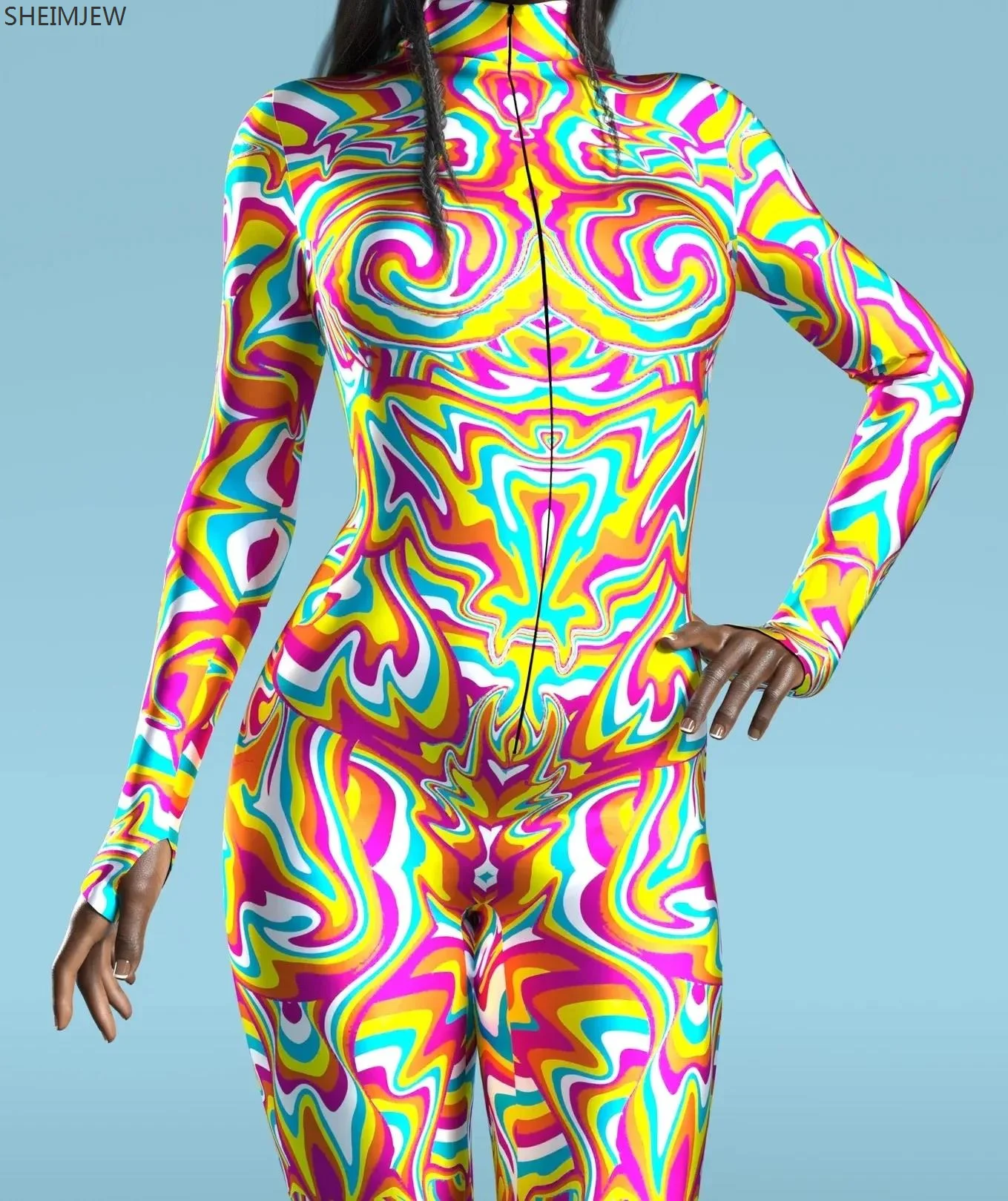 Macacão sexy feminino, colorido, arco-íris, abstrato, geométrico, bodysuit impresso em 3D, festa de carnaval, cosplay catsuit, terno zentai halloween