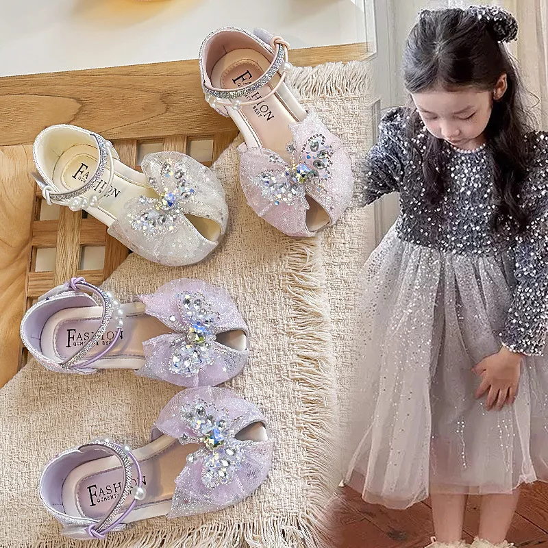 Girls Sandals Princess Style Kids Princess Sandals Shiny Butterfly 2026 Summer New Children Dance Shoes Soft Bottom