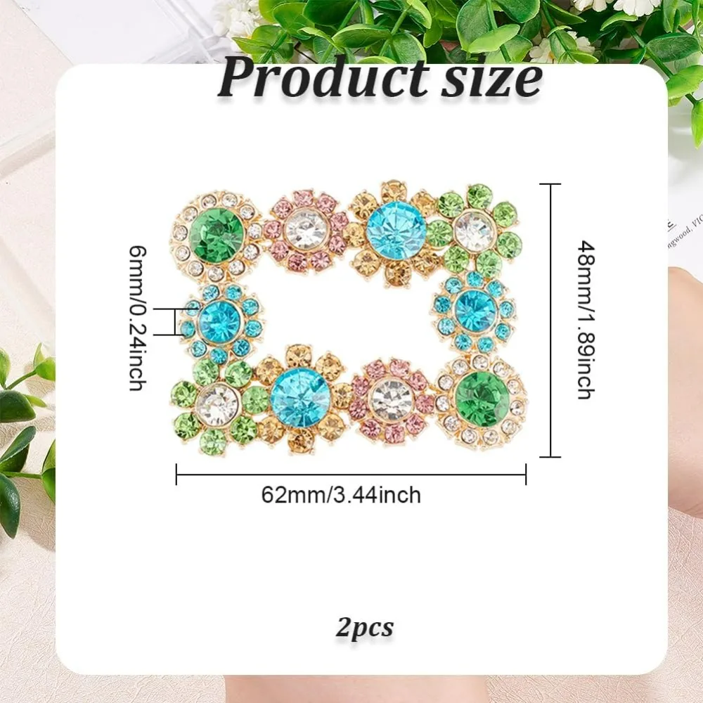 2Pcs Crystal Rhinestone Shoe Clips Shining Rhinestone Flower Square Shoe Buckle Aquamarine Detachable Pair Shoe Clips Wedding