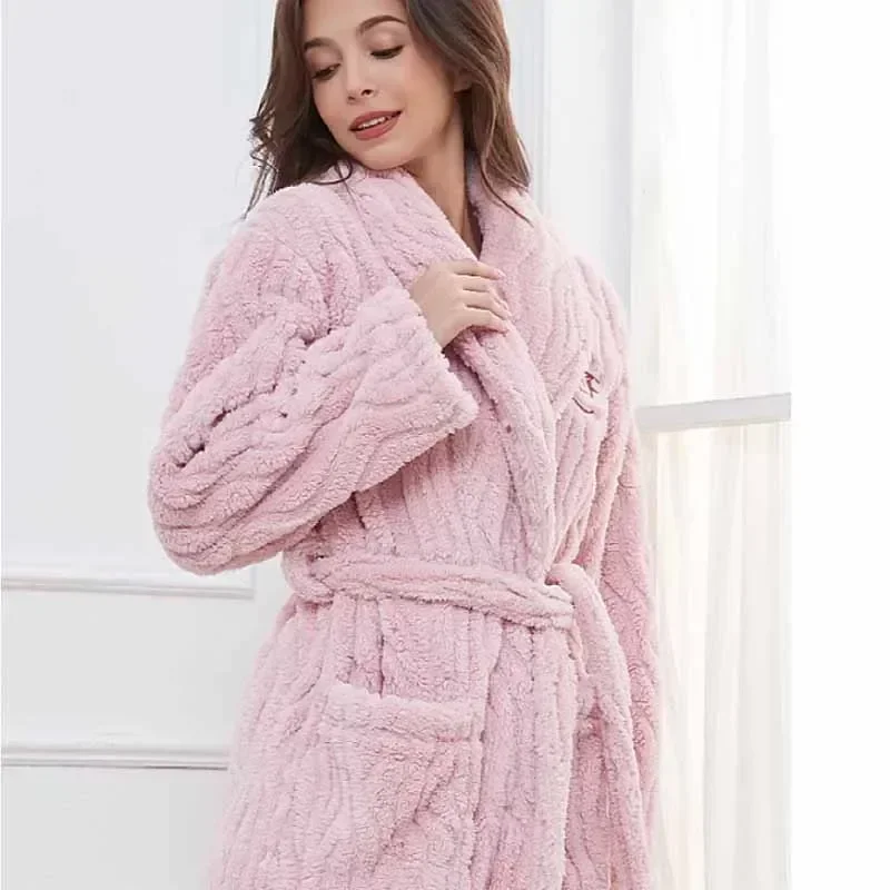 Flannel Coral Warm Loose Couple Plus Size Thickened Plush Sleepwear Bathrobe Nightgown Fit Home Sexy Robe Women's Winter Clothes