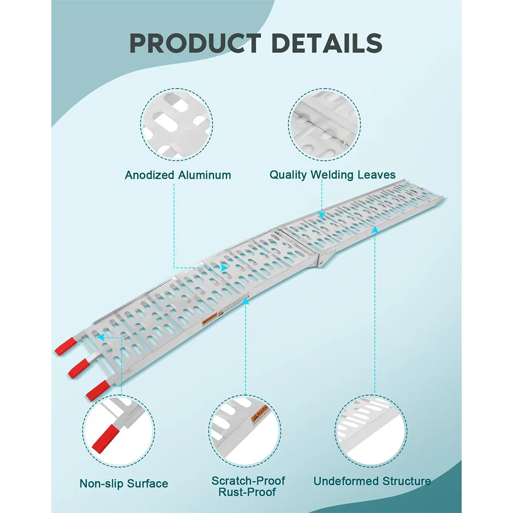 SCITOO Loading Ramp With Support Legs 7.42ft Folding Titan Ramps Aluminum Plate Top Ramp ATV Ramps With 1500lbs Max Load For Pic