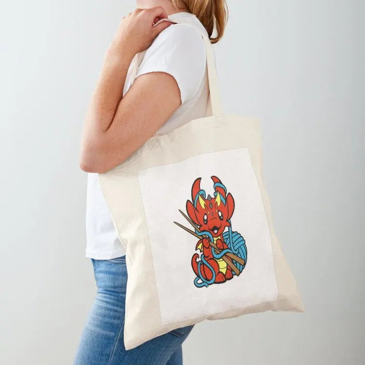 

Knitting Dragon Tote Bag foldable reusable bag large tote bag tote custom Portable shopping