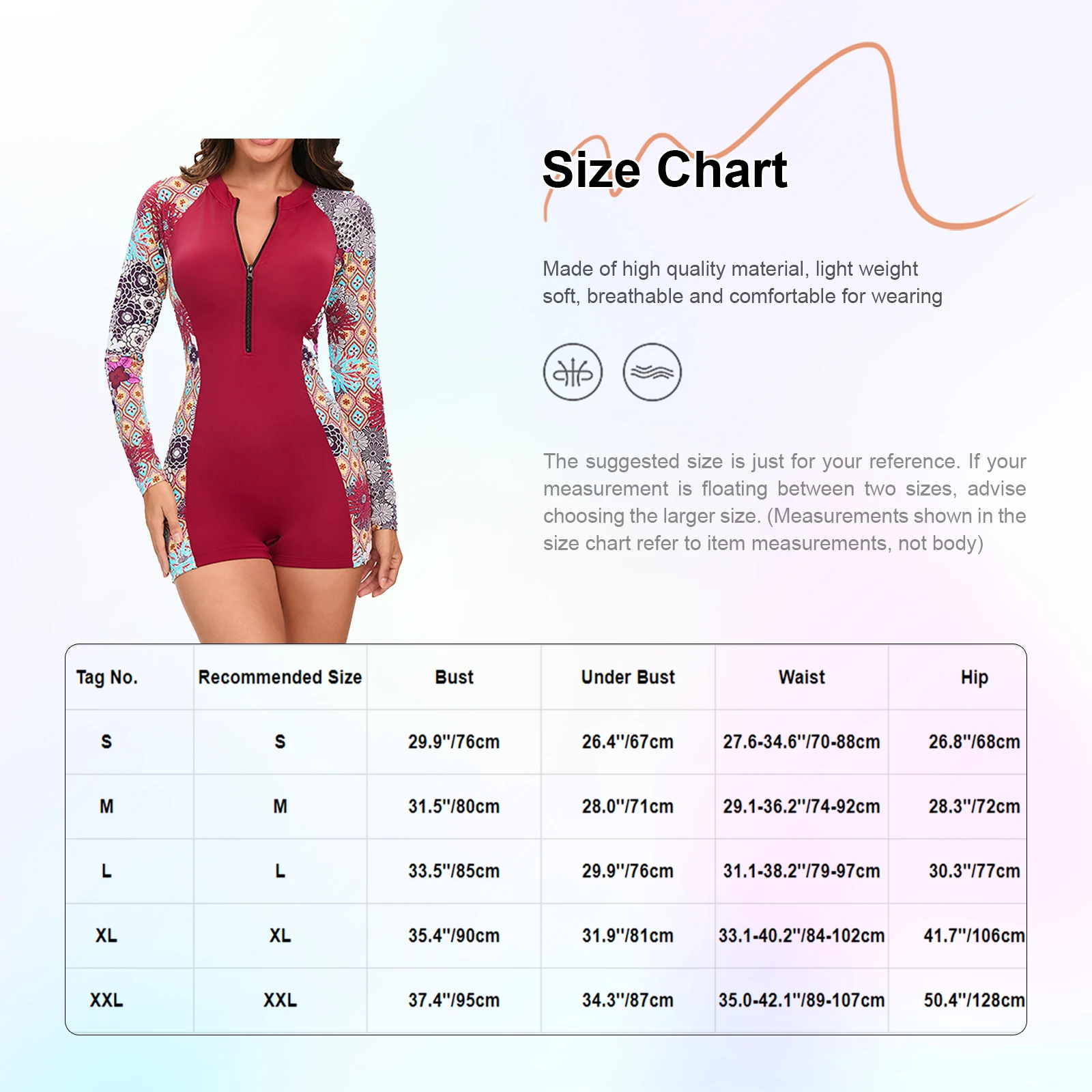 Womens Athletic Swimsuit One-piece Boyleg Long Sleeve Floral Print Padded Swimwear Beach Surfing Bathing Suit UPF 50 Rashguard