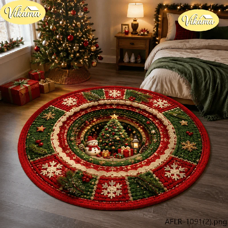 VIKAMA Christmas Vortex Visual Circular Carpet, Christmas Tree Aesthetic Anti-slip Carpet, Living Room Home Decoration
