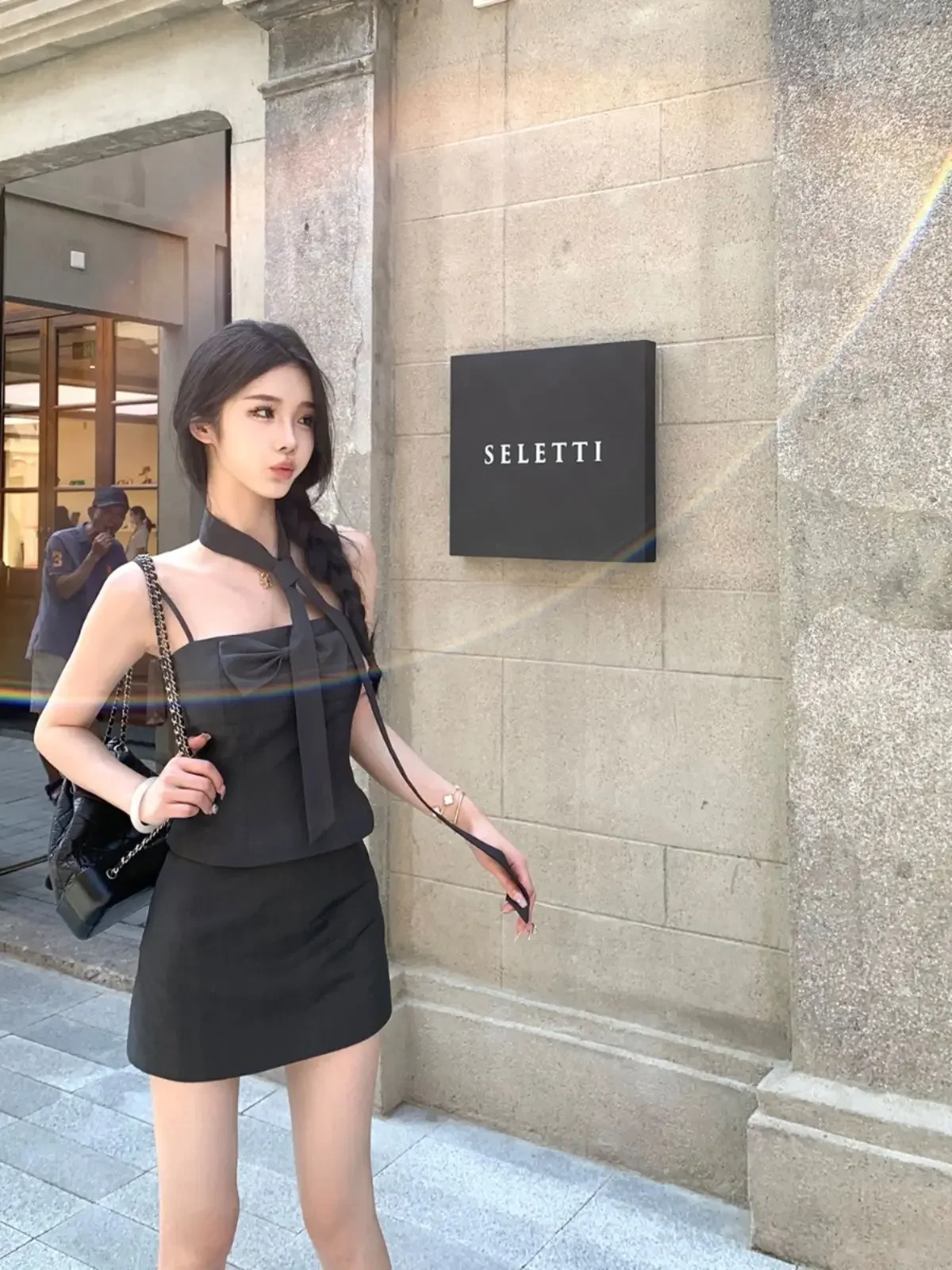 Elegant Office Lady 2 Piece Skirt Sets Women Summer Grey Bow Strap Y2k Crop Top High Waist Mini Skirt Korean Fashion Suits Chic