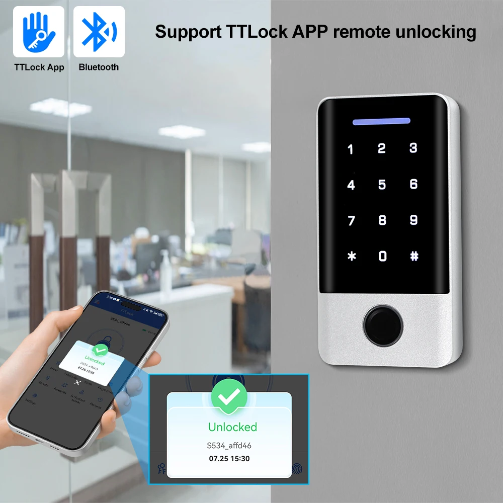 Bluetooth TTLock APP Fingerprint Access Controller RFID Access Control Keypad Touch Metal Password Door Opener System 13.56MHz