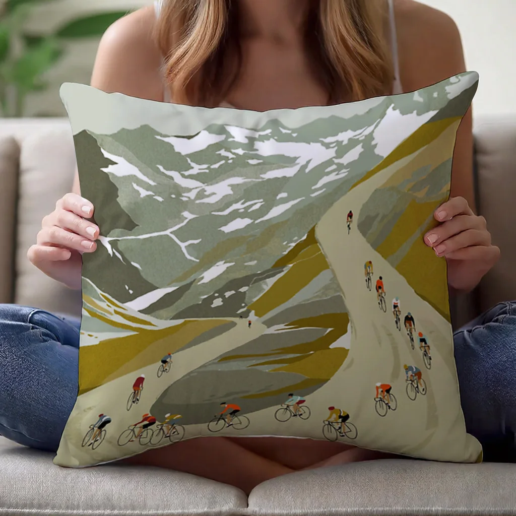 Decorative Biking Mountain Scenery Pillowcase Cushion Cover Throw Pillow for Outdoor Cycling Gift 45x45cm