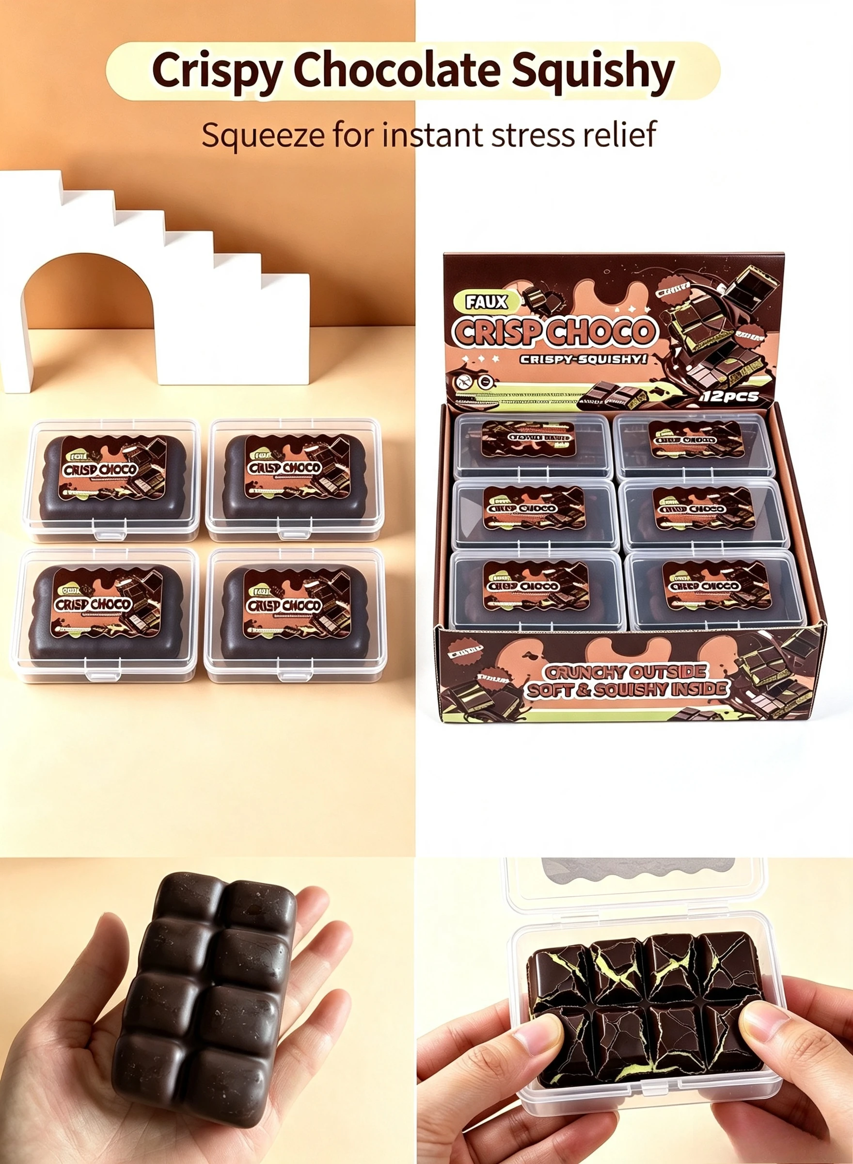 Simulation Crispy Chocolate Squeeze Toy, Soft Squishy Fidget Toy, Stress Relief Sensory Toy, Party Favor Gift for Kids