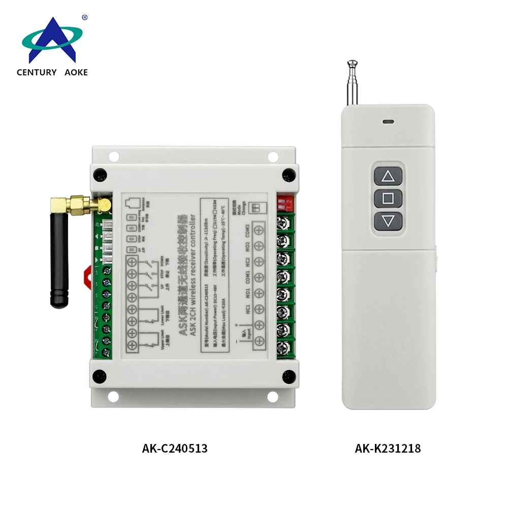 DC 12V  24V   48V 30A  relay 2CH RF Wireless Remote Control  Receiver   Transmitter  433mhz garage door  motor 3000m