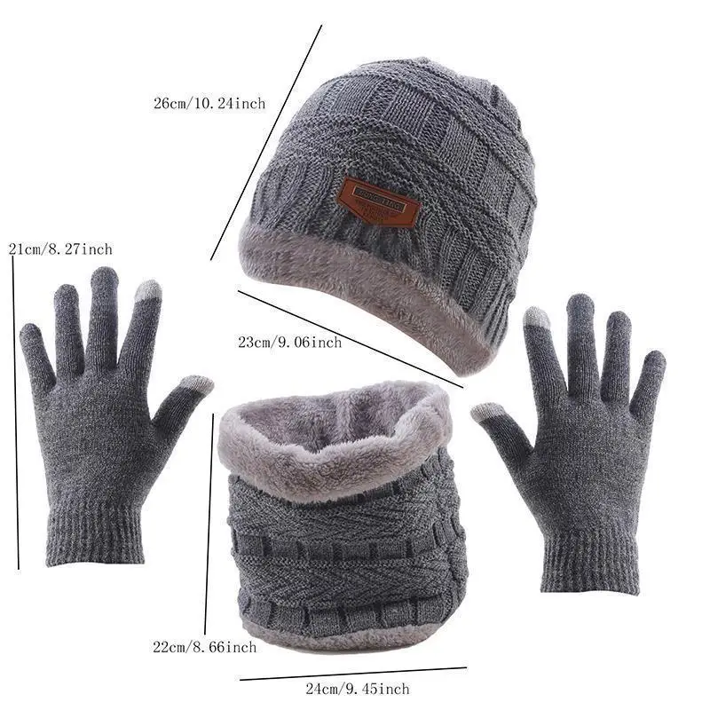 1Set Warm & Soft Winter Knitted Hat, Scarves And Touch Screen Gloves 3-Piece Set ,Perfect Ear & Neck Warmer