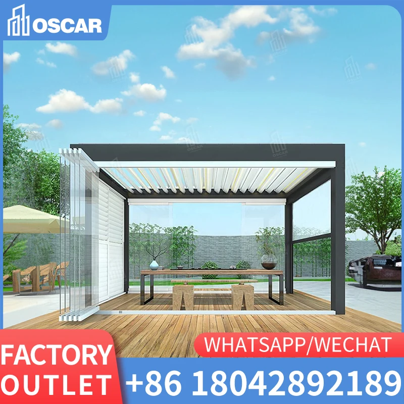 

Pergola Aluminum Outdoor Pergola Garden Electric Retractable Auto-adjust Customize Stable Motorized Louvered Aluminum Pergola