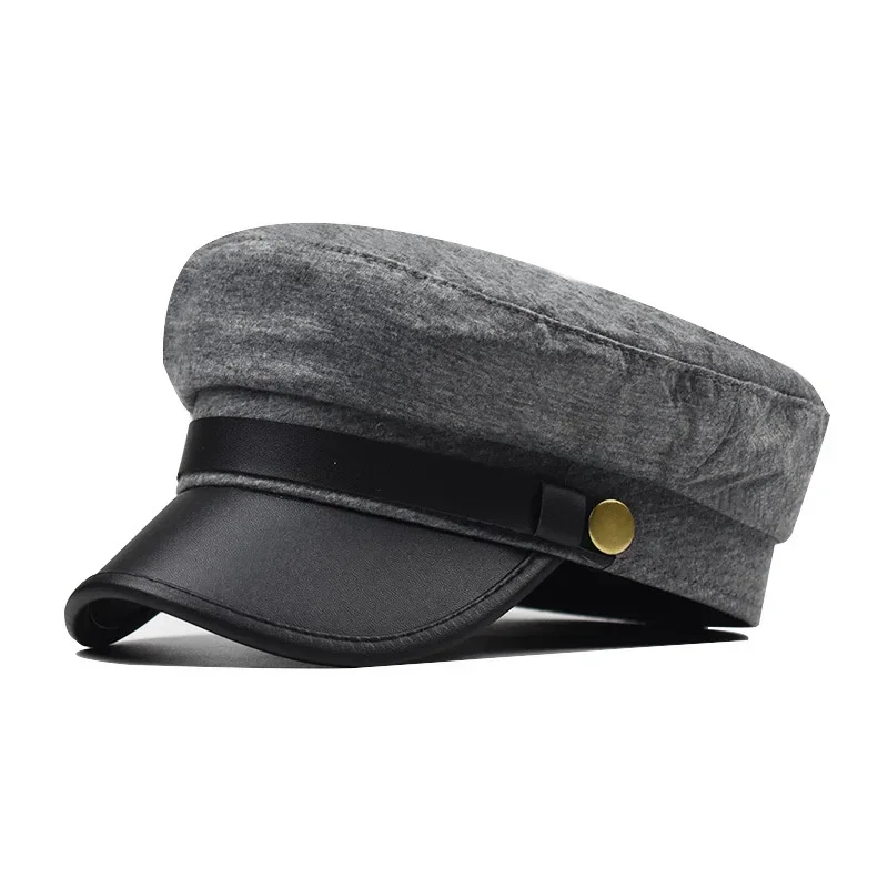 Retro Pu Leather Beret Hat Fashion Octagonal Hat for Women Iron Buckle Painter Cap Vintage Cap Women Kepi Female Cap Autumn Hat