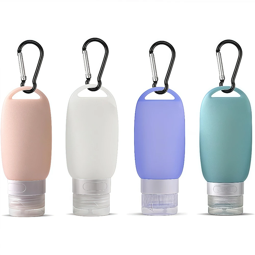 1 pz 60 ml Bottiglie Da Viaggio In Silicone Vuoto Da Viaggio Riutilizzabili Contenitori A Tenuta Morbido con Moschettone Lozione Crema Tubo Portatile