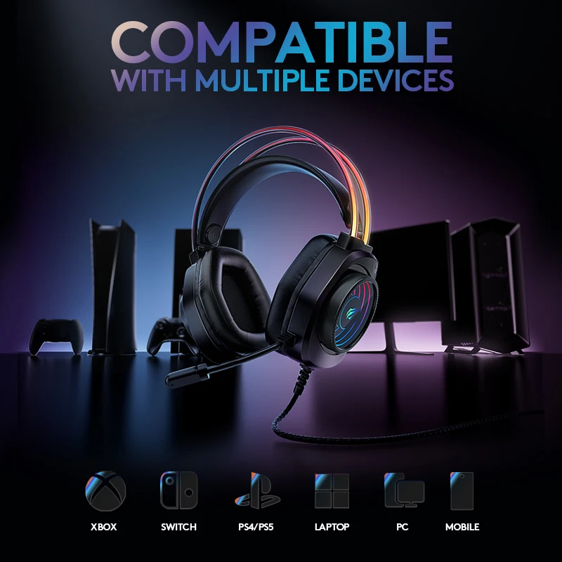 HAVIT H2016d RGB Tai Nghe Chơi Game Có Mic Có Dây 3.5Mm Tai Nghe Game Thủ Overear Âm Thanh Vòm Cho Máy Tính PS4 PS5 Xbox công Tắc Laptop