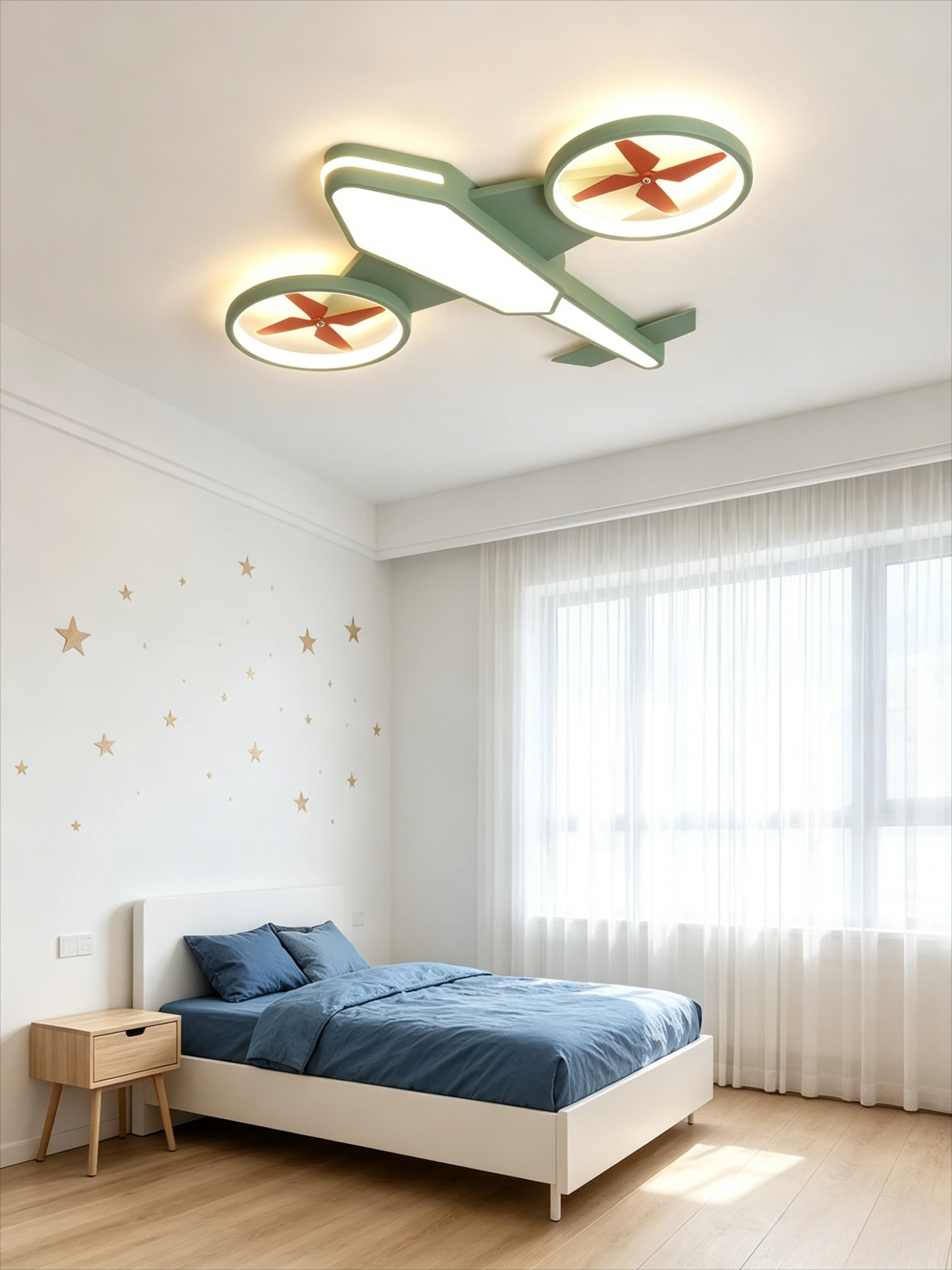 Green Airplane Ceiling Fan Light, LED Aircraft Chandelier for Boys Kids Bedroom Playroom