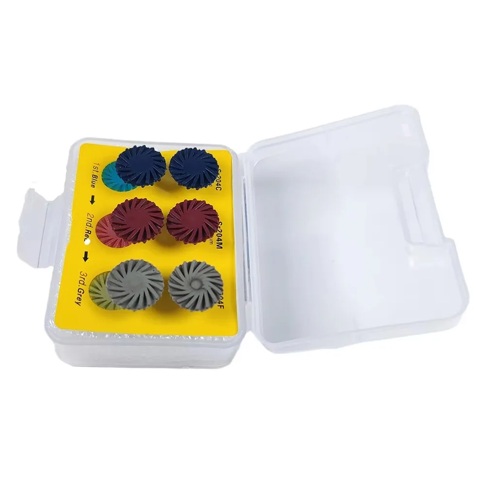 PIORPOY Dental Composite Rubber Prinding Disc Diamond System RA Disc Kit Polishing Wheels 6pcs/Set Dental Materials Spiral Burs