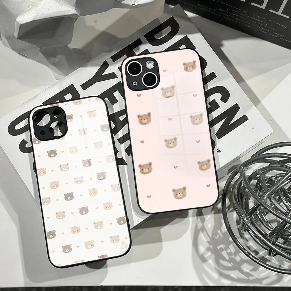 Coque de téléphone en verre trempé avec motif d'ours coloré pour iPhone 16 Pro Max, 14, 12, 17 Pro, Air 15, 16 Plus, 13 Pro Max