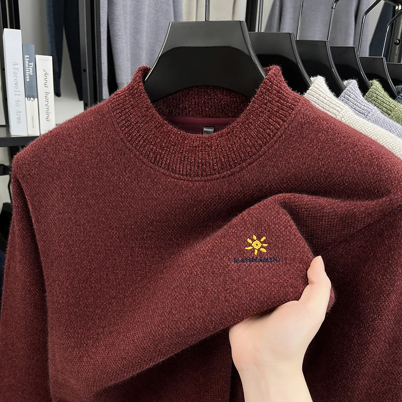 

High quality knitted fashion round neck sweater luxury brand soft comfort texture pullover new trend letter embroidery men wear