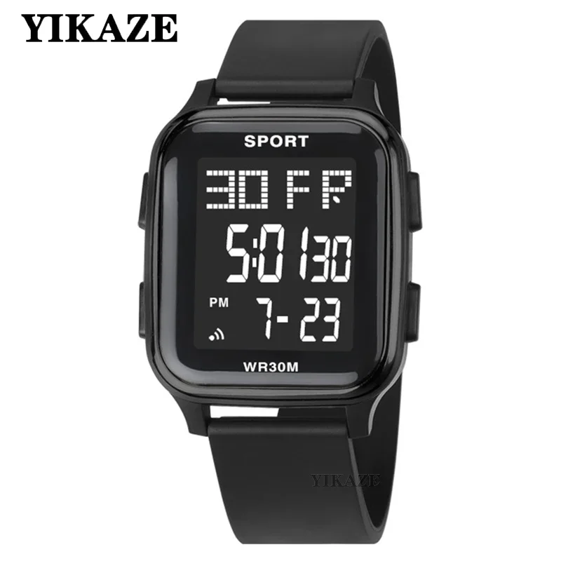 YIKAZE Men\'s Sports Electronic Watches Silicone Waterproof Men LED Digital Watch Ultra-thin Outdoor Multifunction Military Clock