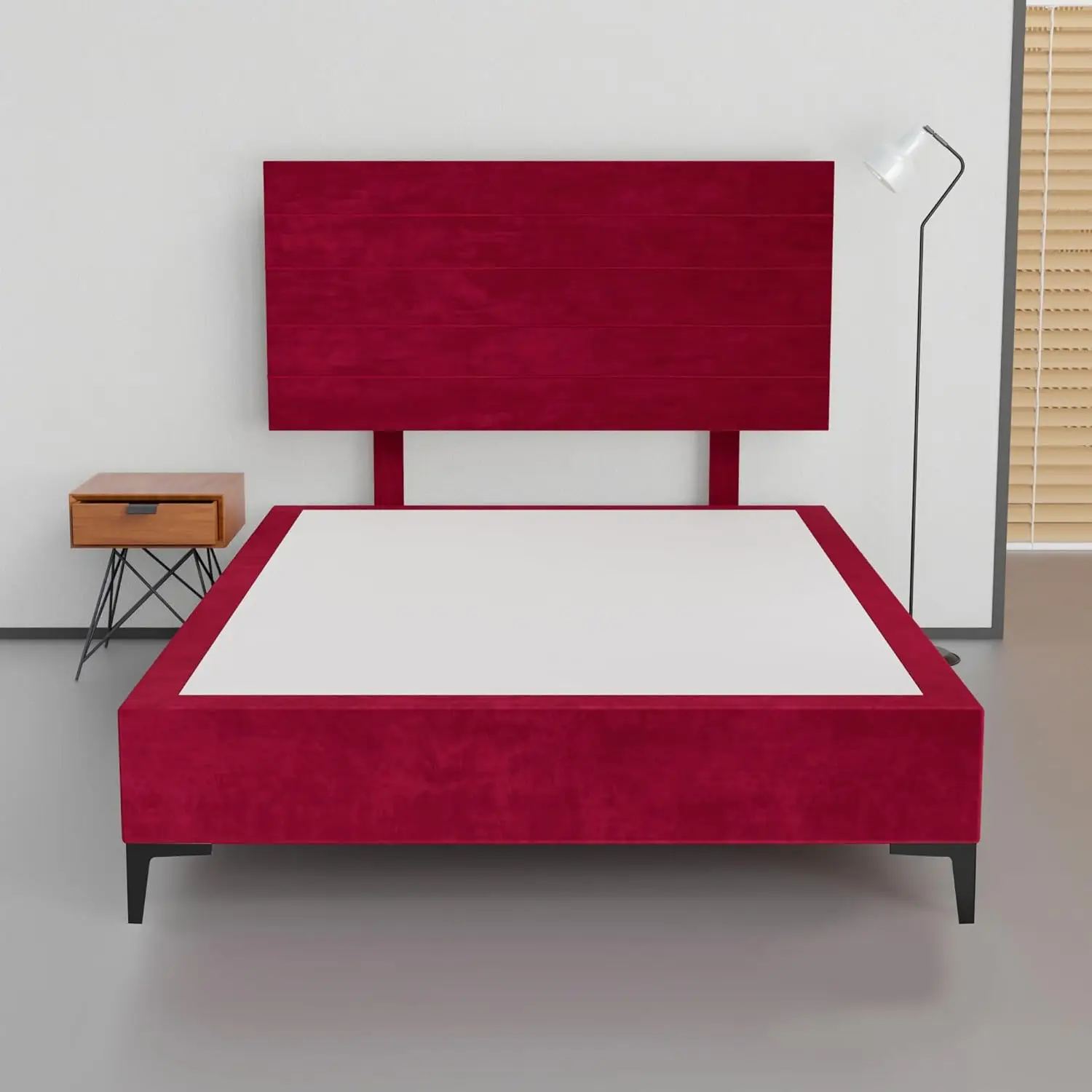 Greaton, 15” Premium Velvet Material Wood Platform Bed With Headboard, Durable, Stylish, Multi Colour Options, No Box Spring