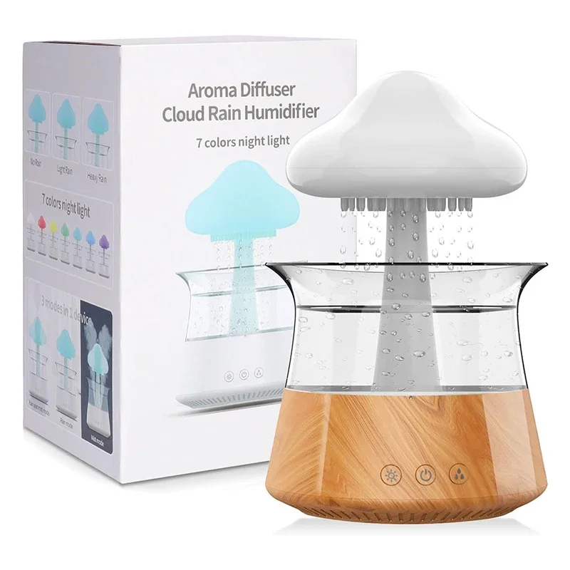 Rain Cloud Air Humidifiers 300ml with 7 Colors Mood Light Aroma Diffuser White Noise Raindrop Humidifiers for Home Bedroom Gift