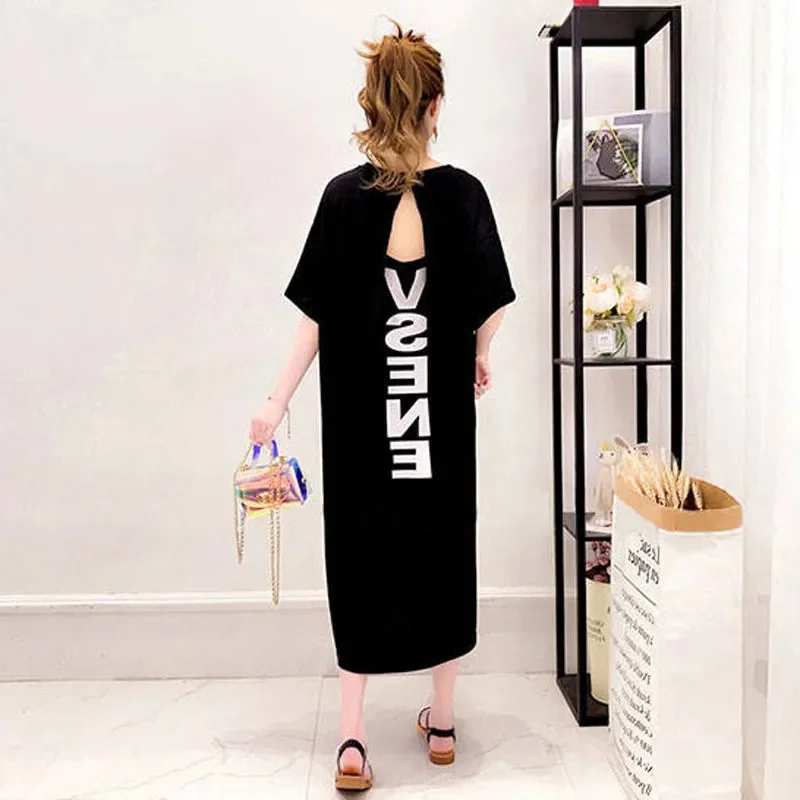 2023 Summer New Clothing Ins South Korea 200 Pounds Loose Fat Size Fat MM Long Pajamas Women Feel Backless Home Nightdress Dress