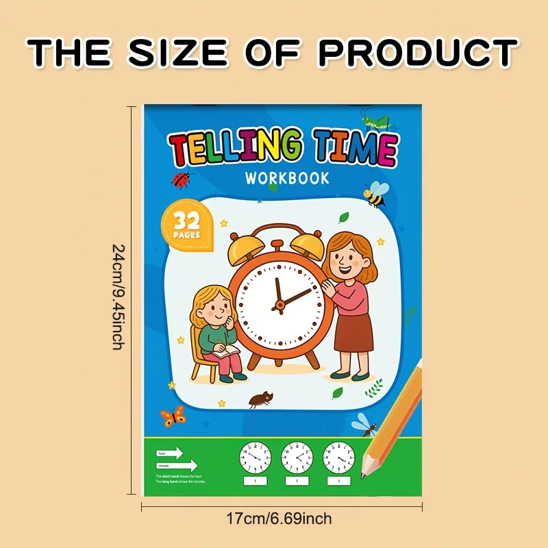 32 Page Learn How to Telling Time Workbook for Children | Including Worksheets Math, , Gift, Paper Material