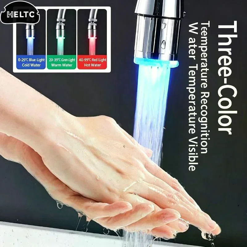 1PCS  3 Color Change LED Faucet Aerator Water Powered Light Tap Nozzle Water Saving Glow Faucet Head For Kitchen Bathroom Sink