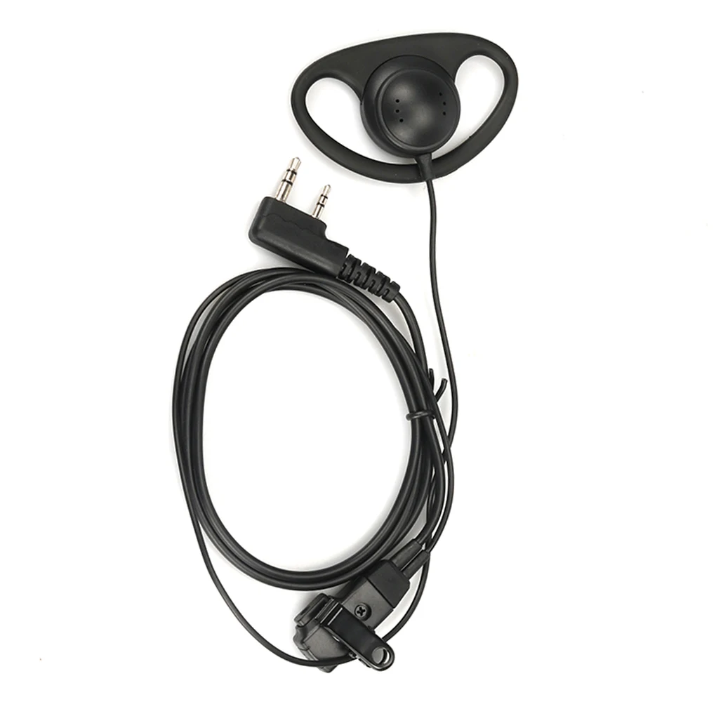 2 Pin D Shape Universal Interphone Earpiece Walkie Talkie Earphone PTT Single Ear Hook Replacement for Baofeng Kenwood