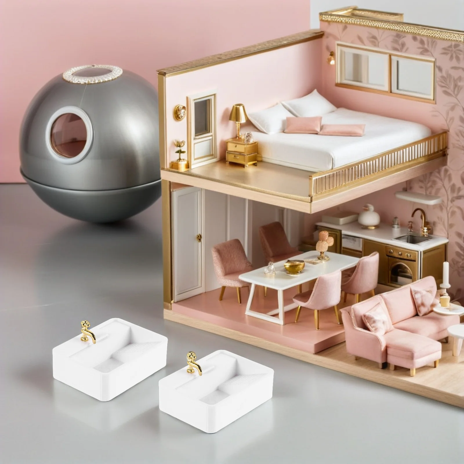 

2Pcs Dollhouse Sink Miniature Bathroom Accessories 1:12 Scale Washbasin Vanity for Dollhouse Furniture Decoration