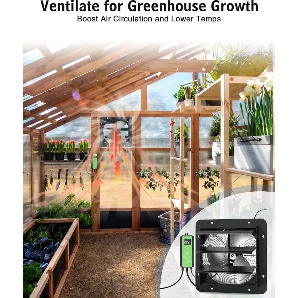 Shutter Exhaust Fan, 1600 CFM High-Speed Vent Fan with Temperature and Timer Control, Wall-mounted Window Attic fan, Gable Fan