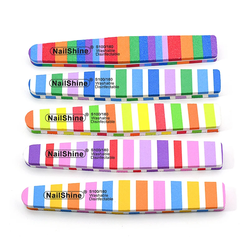 Limas de esponja estilo rayas para uñas, herramientas de arte para manicura, Gel UV y pedicura, pulido, impresión profesional, 5/10 piezas, 100/180