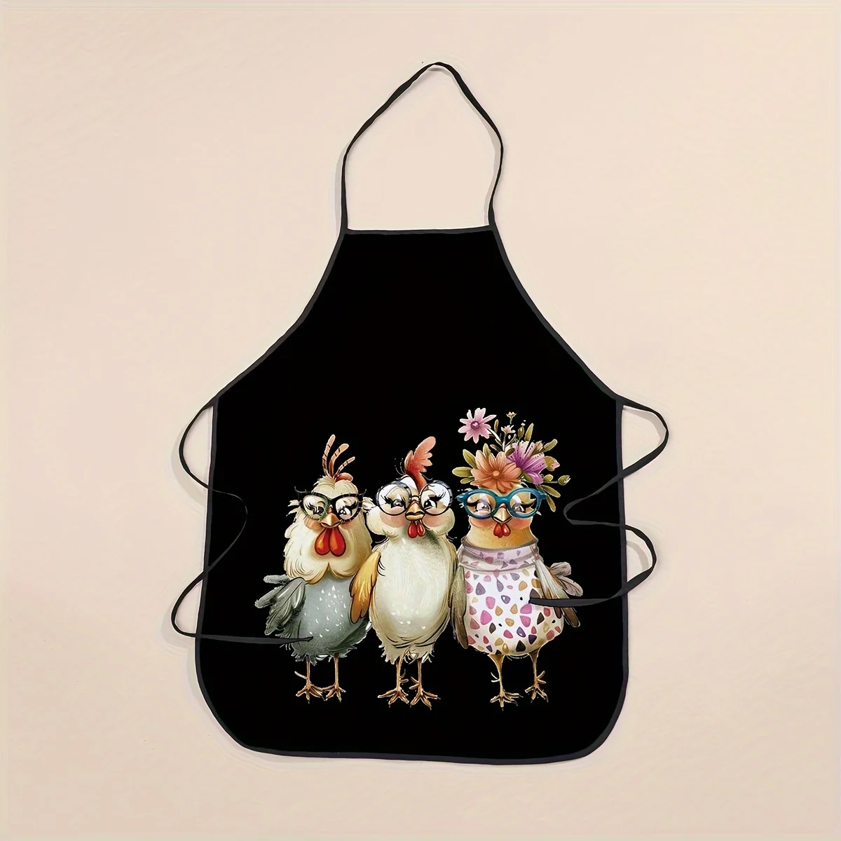 Adjustable Polyester Kitchen Apron 1pc Cute Chick Print Fashion Apron Polyester Woven Kitchen Apron with Adjustable Ties